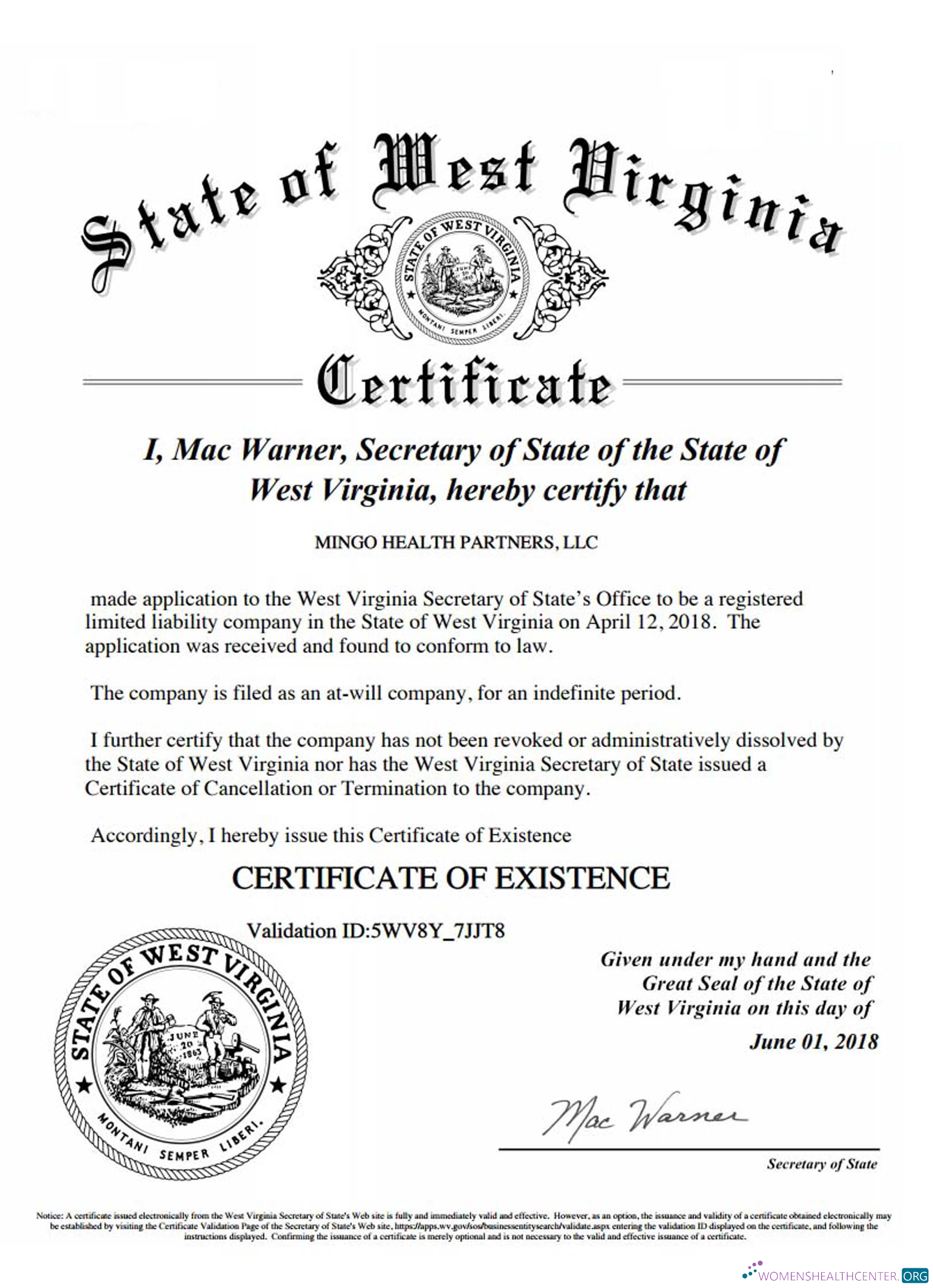 Download USA West Virginia certificate of good standing Photoshop template
